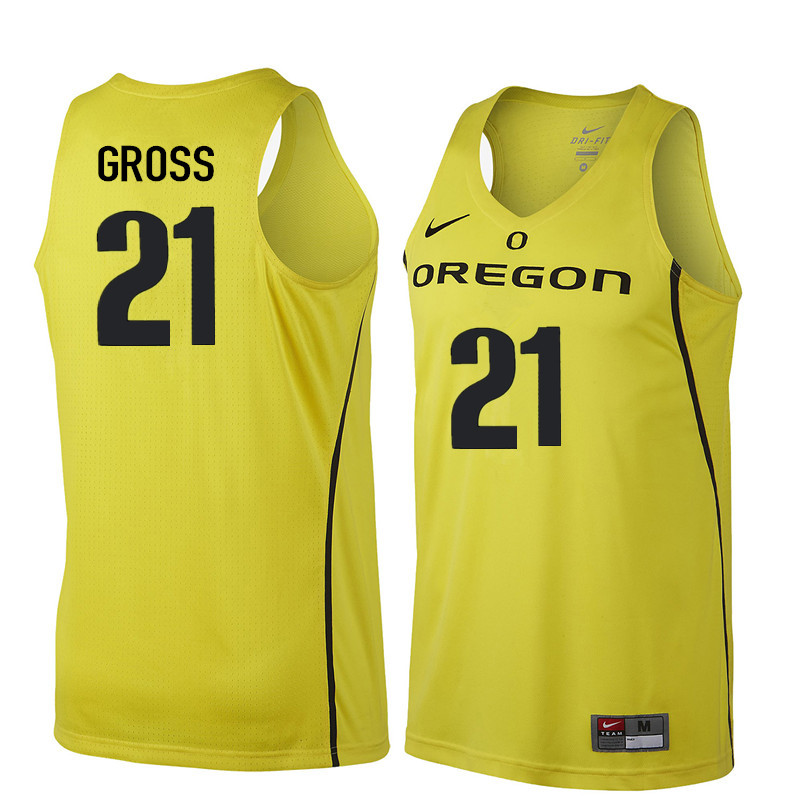 Men Oregon Ducks #21 Evan Gross College Basketball Jerseys Sale-Yellow